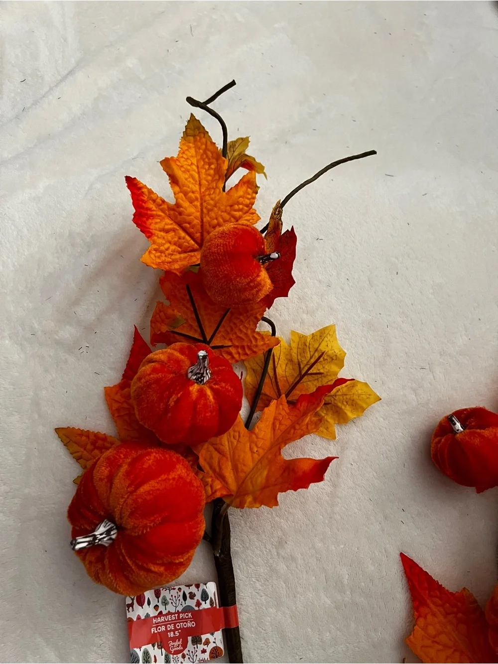 Harvest Pick Fall Decor Lot Of 6 Stem Velvet Pumpkins Sz 18.5